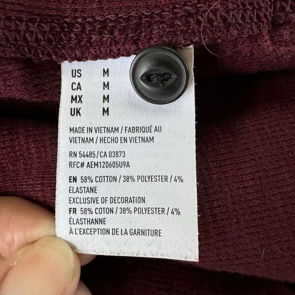 American Eagle Outfitters Mens Button Hoodie Maroon Burgundy Pullover Medium - Picture 8 of 14